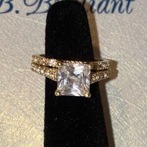 Princess -Cut 3ct Lab MadeWedding Bridal  Ring with Pavé Band Set Gold Plated